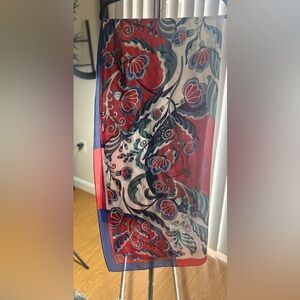 Floral Red and Blue Sheer Scarf